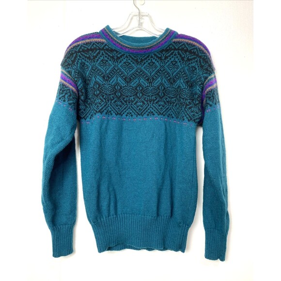 Meister Sweater Mens Size M Green VTG Retro 80s Wool Ski Lodge Style Diamond - Picture 1 of 12